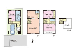 建物プラン例　建物価格　３，０００万円、建物面積 103.03㎡ （車庫部分9.14㎡及びポーチ部分3.82㎡含む）